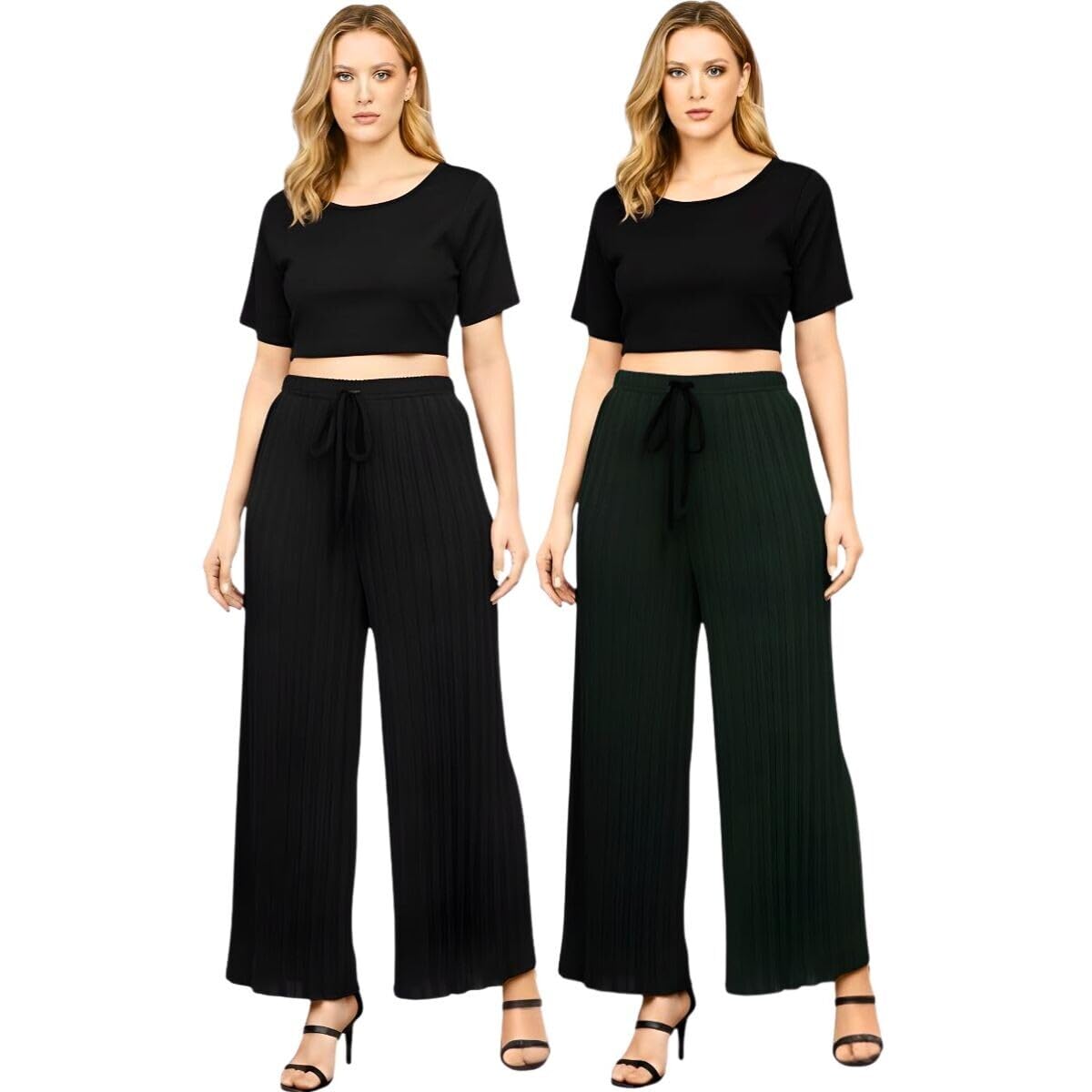 Khajuri Palazzo for Women | Black & Green Combo | Plus Size Fit | Size XL-image-13