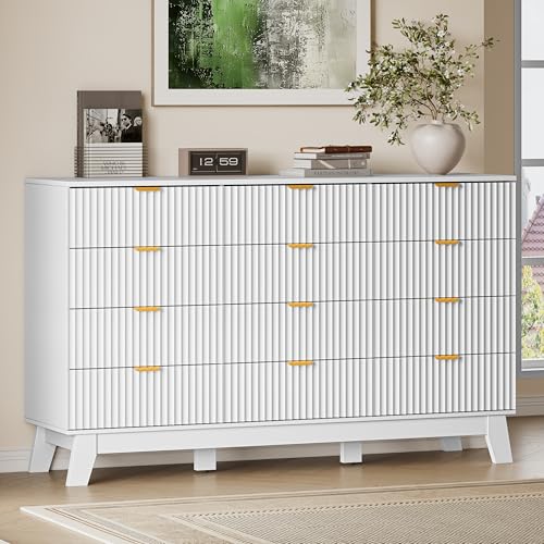 Image of BORNOON 57 inch Wide Dresser for Bedroom, 12-Drawer Fluted Dresser with Metal Handles, Wood Chest of Drawers with Smooth Slides and Stable Base, Modern Storage Cabinet for Living Room, Nursery