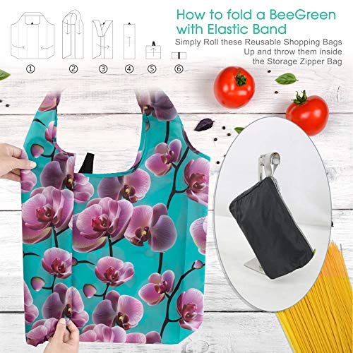 Image of BeeGreen Rolled Up Grocery Bags Reusable Shopping Bags Foldable for Groceries