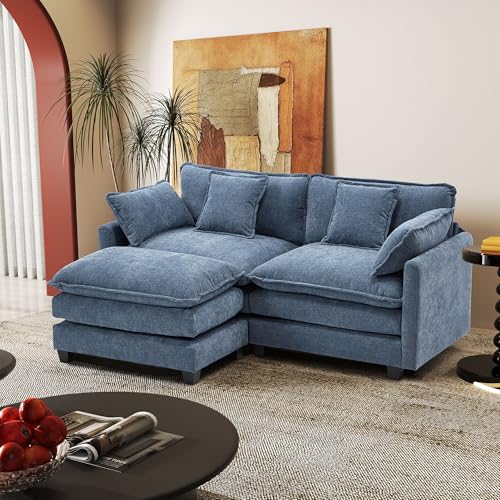 Image of 77.6 inch Modular Sectional Sofa,Loveseat Couch for Living Room, Modern Deep Seat Sofa 2 Seater Chenille Fabric Comfy Cloud Couches with Throw Pillows & Ottoman for,Apartment