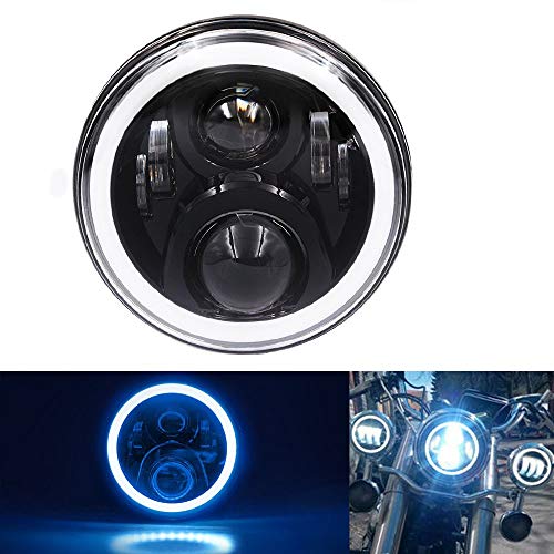 MOSTOP 7" RGB Harley Davidson Motorcycle Headlight LED Daymaker RGB Halo Angle Eye Vehicle Light H4 Plug App Bluetooth Multicolor Control, Fit Road King, Street Glide, Fatboy, Soft Tail