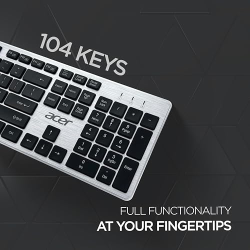 Image of Acer Fusion Wireless Keyboard and Mouse Combo, Durable Stylish Design, 2.4GHz Nano Receiver, 10m Range, Indian Rupee Key, Adjustable DPI (800 /1200 /1600), Compatible with Windows & Mac (Black & Silver)