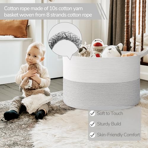 Image of INDRESSME 115L Extra Large Blanket Basket, Cotton Rope Toy Baskets Storage Kids Toy Bin for Playroom Decor Woven Baby Laundry Basket for Organizing, Black Stitch
