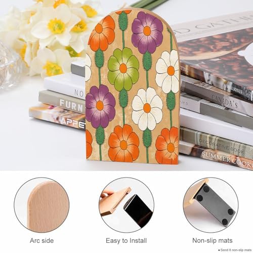 Sujetalibros de flores para evitar caídas de libros en estanterías de madera 5