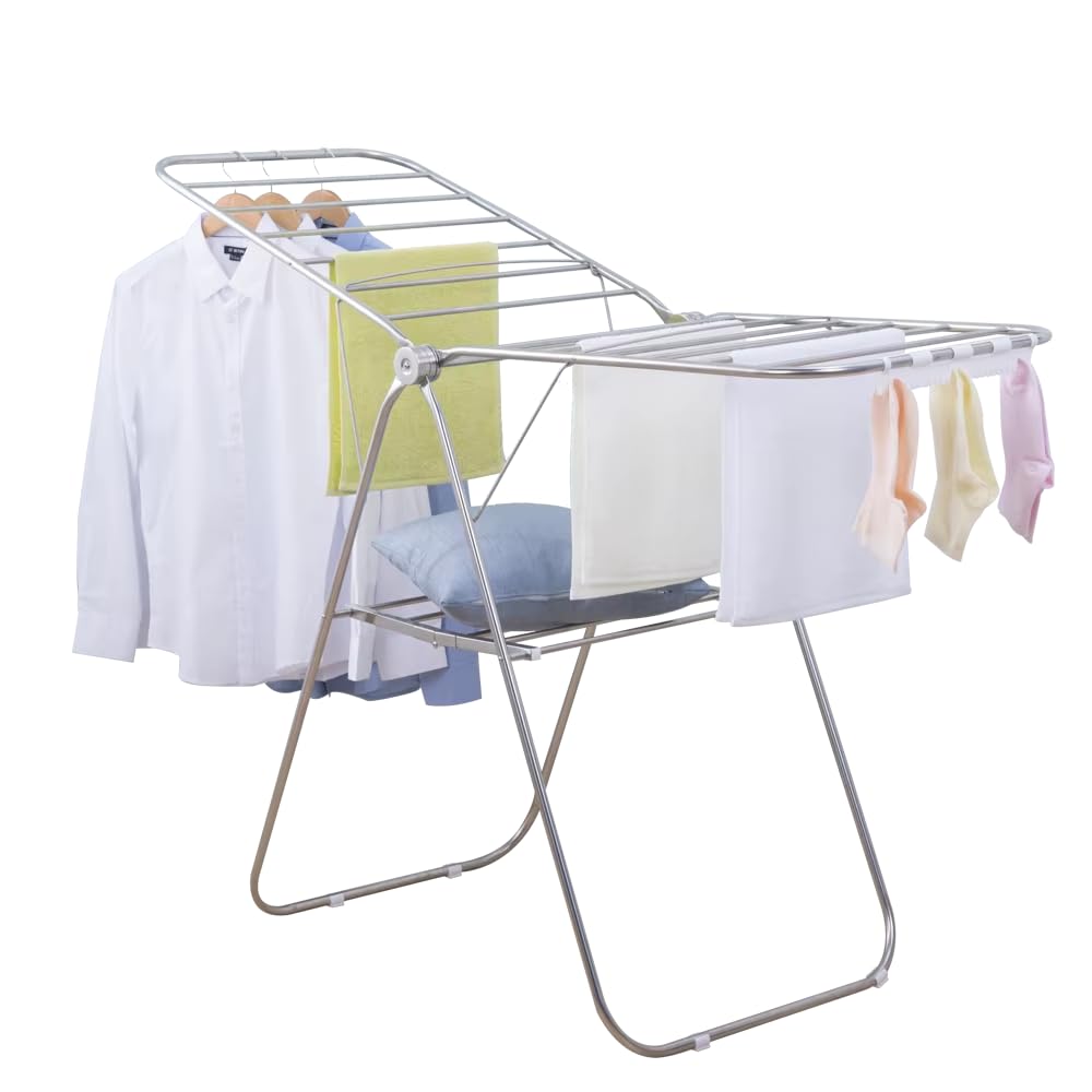 JD FRESH 180° Adjustable Stainless Steel Clothes Drying Stand/Foldable Drying Rack/Hanger for Clothing/Rust Proof Indoor Outdoor Cloth Dryer Stand for Home, Balcony & Terrace (Silver)-image-42
