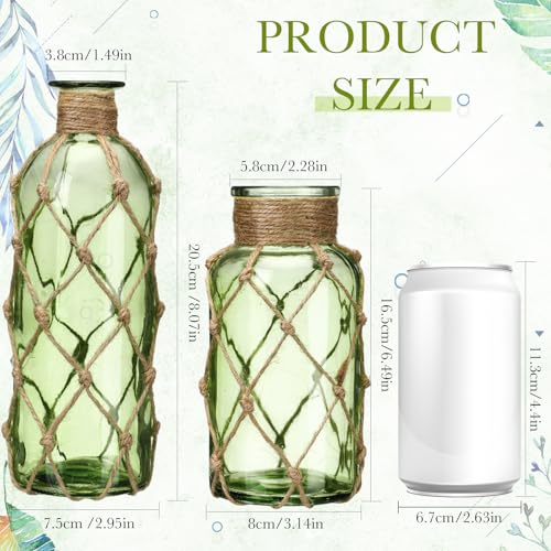 Image of Chuangdi Set of 2 Coastal Glass Flower Vase with Boho Rope, Green