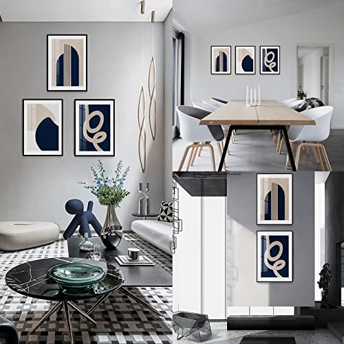 Serimino Framed Abstract Wall Art For Living Room Minimalist Geometric Boho Wall Decor Navy Blue Beige Line Art Painting Pictures Mid Century Modern Gallery Prints For Bedroom Bathroom Aesthetic Room #TOP4
