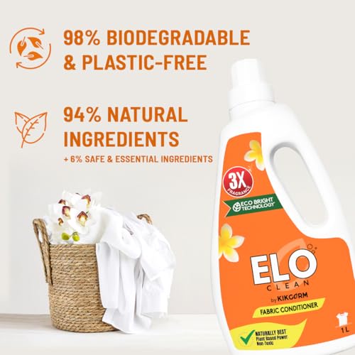 Image of ELO Clean by Kikgerm Plant Based Fabric Conditioner (2000ml) Natural, Eco-friendly, Non-toxic, Chemical-free, Biodegradable -Kids Safe, Skin Safe -Long Lasting Fragrance & Softness - 1000ml(Pack of 2)