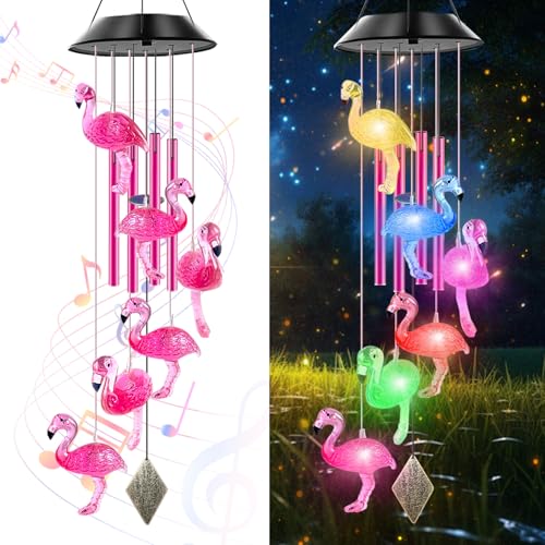 AIONASA Solar Flamingo Wind Chimes for Outside with 4 Music Aluminum Tubes
