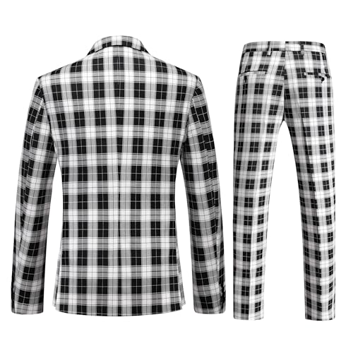 MOGU Men's 3-Piece Plaid Suit Slim Fit Checkered Tuxedo Set with Jacket, Vest, Pants Modern Casual Dress for Wedding Prom2