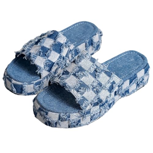 Women's Women's Washed Denim Platform Slippers Summer Indoor/Outdoor Non-Slip Thick Sole Sandals Travel
