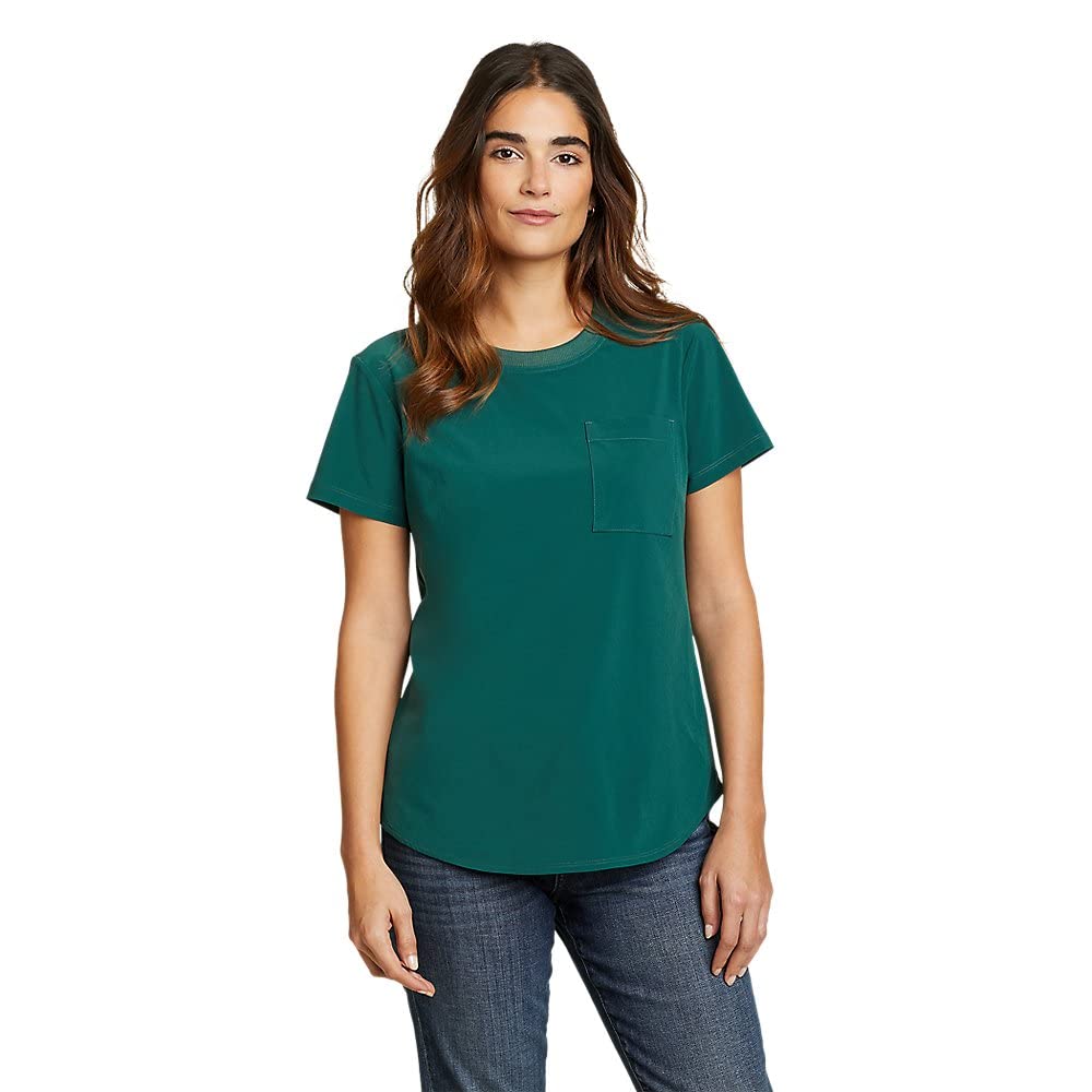 Eddie Bauer Women's Departure Short-Sleeve Pocket T-Shirt, Dk Evergreen, XL