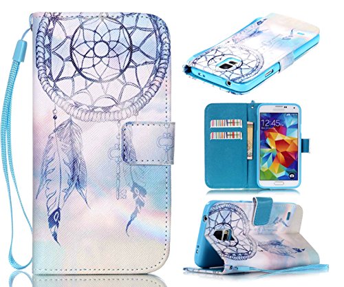 S5 Case, Galaxy S5 Case, ArtMine Dream Catcher PU Leather [Wristlet] Wallet Pouch Phone Case with Wrist Strap and Credit/ID Card Cash Slot for Samsung Galaxy S5
