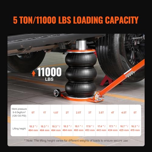Image of VEVOR Air Jack, 5 Ton /11000 lbs, 4-10 S Pneumatic Lifting Jack with Heightened Column & Adjustable Handle, Easy-to-Lift & Space-Saving Jack with Thick Rubber Pad, Fits for Sedan, SUV, Pickup Truck