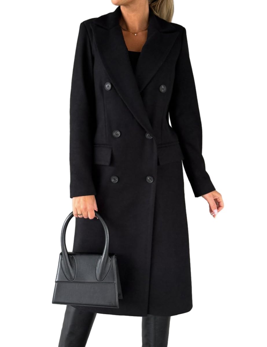 Mywinway Long Wool Coats for Women Fall Winter Trendy Jackets Double Breasted Peacoat Trench Coat