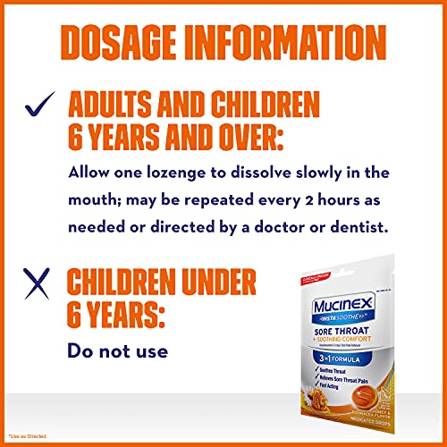 Mucinex Instasoothe Sore Throat + Soothing Comfort Honey & Echinacea Flavor, Fast Acting, Powerful Sore Throat Oral Pain Reliever, 40 Medicated Drops #TOP3