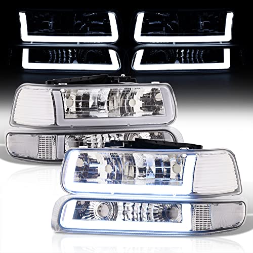 AJP Distributors LED DRL Signal Driving Bumper Lights Lamps Headlights Headlamps LH RH Pair Compatible/Replacement For Chevrolet Silverado Chevy Suburban Tahoe 1500 2500 3500 HD 1999 2000 2001 2002