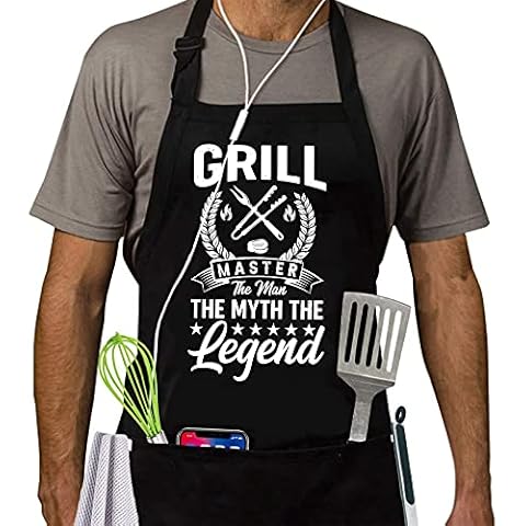 Funny BBQ Aprons for Men, Mens Aprons with Pocket, Grill Master The Man The Myth The Legend Apron, Gifts for Men, Adjustable and Waterproof Cover