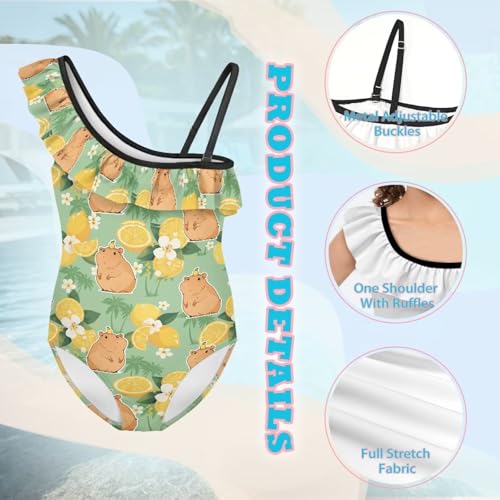 Image of Girls One Piece Swimsuit Ruffled Halter Bathing Suit with Adjustable Strap Beach Sport Swimwear for 3-14 Years
