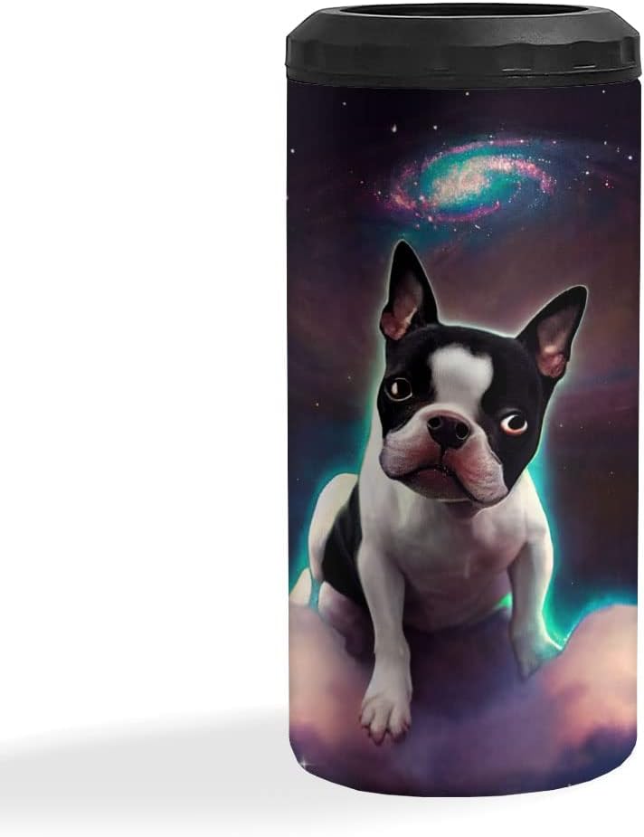 Boston Terrier Insulated Slim Can Cooler - Space Can Cooler - Graphic Insulated Slim Can Cooler