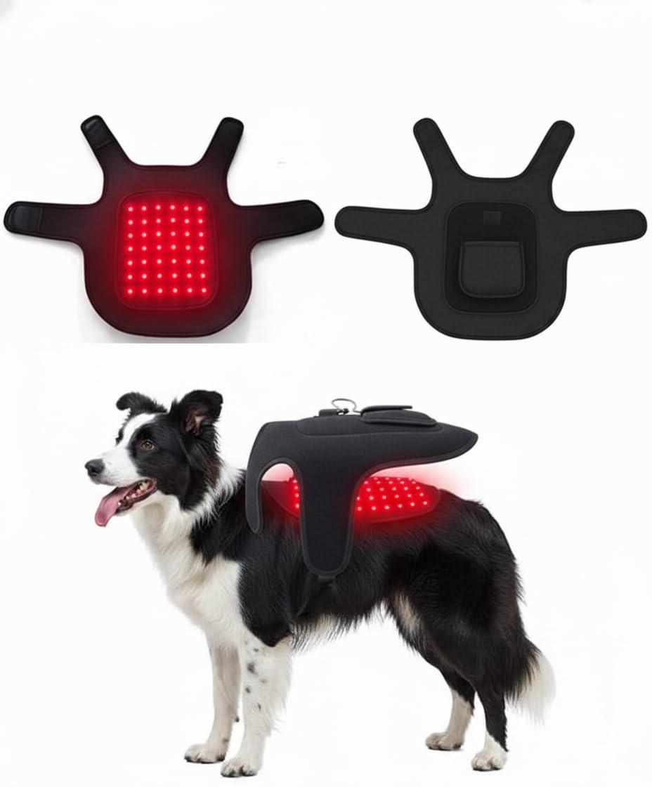 Infrarot-Hundegeschirr 660nm/850nm Rotlichttherapie für Hunde & Katzen, Verstellbarer Reha-Therapiegurt gegen Gelenkschmerzen, Arthritis & Wundheilung, sicheres USB-Heizkissen (schwarz)