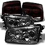 AKKON - For 2006-2008 Dodge Charger Smoked Halo Angel Eye LED Projector Headlights + Dark Red Smoked Tail Lights Combo