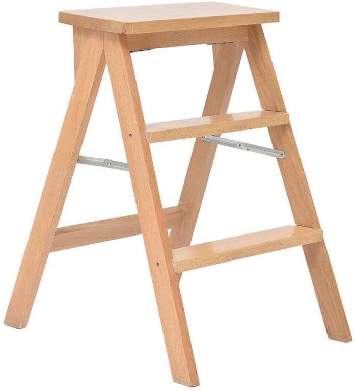 Indoor Climbing Stool, Folding 3 Step Ladder Stool Household Stair Chair Portable Staircase Chairs Step Stool Height 56Cm Max 100Kg（Natural Color）