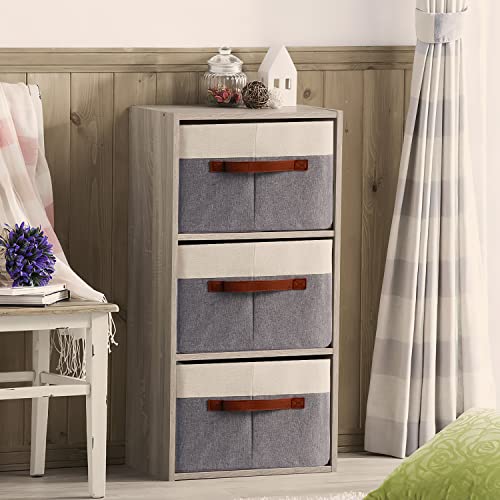 Storage Bins, Besmall Fabric Storagebasket For Organizing, 3 Pack Collapsible Storage Boxes, Foldable Storage Baskets With Handles Cubes For Home Bedroom Office (Grey And Beige) #TOP4