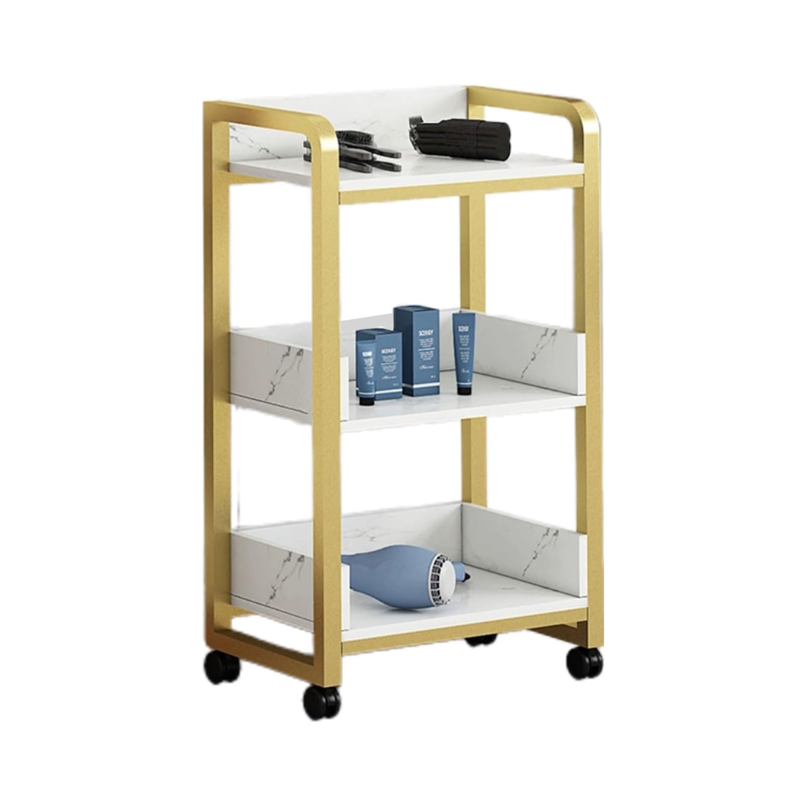 Barbershop Trolley Trolley with Workbench Rack Trolley Rack with Wheels,Heightened Baffle 3-Layer Tool Rack 4 360° Swivel Casters Easy to Move,Suitable for Salon Spa Tattoo(Style 2)