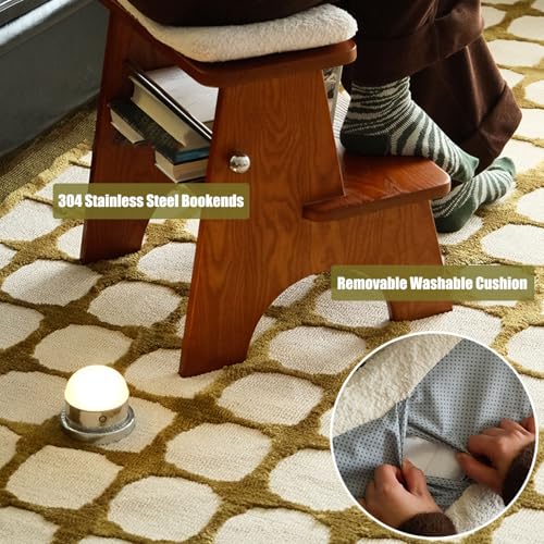 Tabouret 2 marches robuste en frêne noir avec repose-pieds rétro - 5