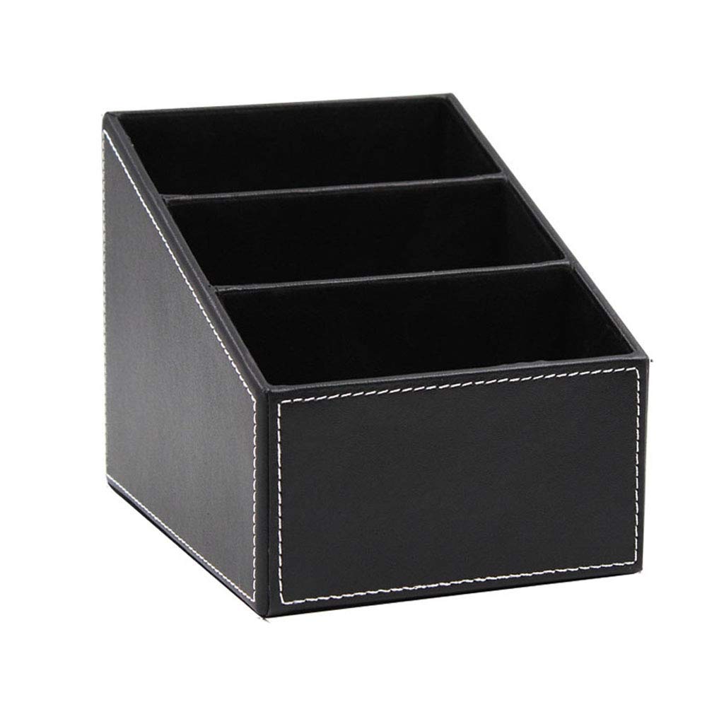 1 Pezzi Organizer da Scrivania Ordinato, Supporto per Telecomando In Pelle PU, Pelle Portaoggetti da Scrivania, 3 Scomparti Pelle Multifunzione Porta Penna per Penne, Matite (Nero)