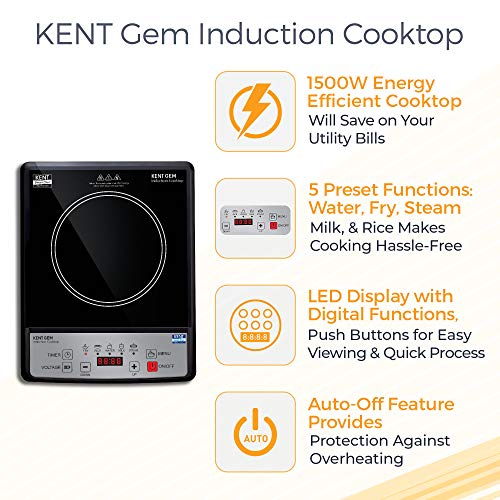 KENT 16058 Gem Glass Induction Cooktop 1500W 5 PreSet Function