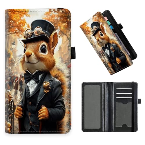 DISUOFEART Checkbook Cover for Men & Women, RFID Blocking Checkbook Holder Wallet for Personal Checks, Squirrel in Neat Formal Outfit Durable Leather Check Book Cover with Elastic Strap
