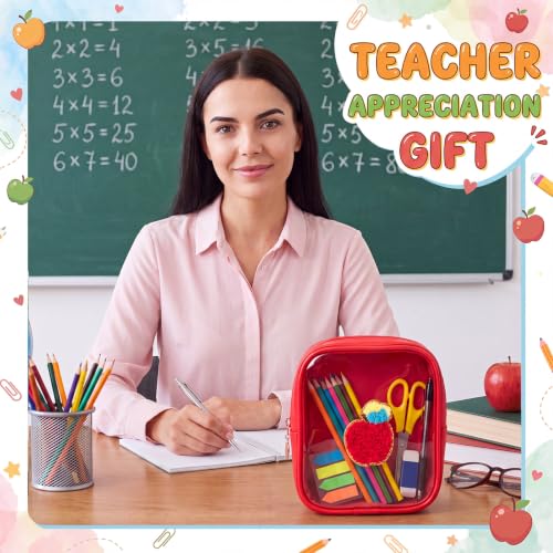 Sunnymove 12 Pack Red Apple Clear Makeup Bag, Cute PVC Transparent Cosmetic Pouch with Red Apple Embroidery, Small Waterproof Leather Travel Bag for Women, Teacher Appreciation Gift Set - Image 5