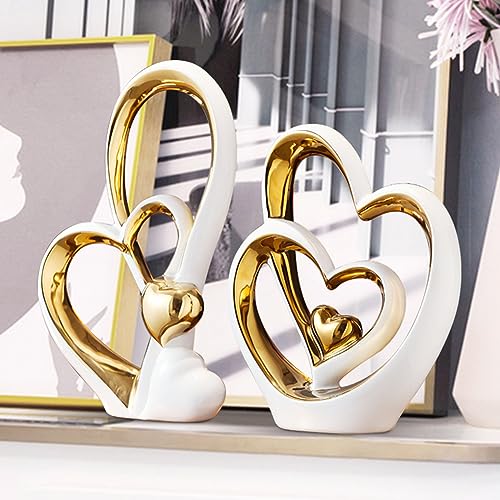 Miniatura 3 de Odmyzg Decoración De Doble Corazón,Estatua De Cerámica De Doble Corazón,Decoración Creativa Para El Hogar,Decoración De Oficina, Decoración De Mesa, Adecuada Como Regalo.