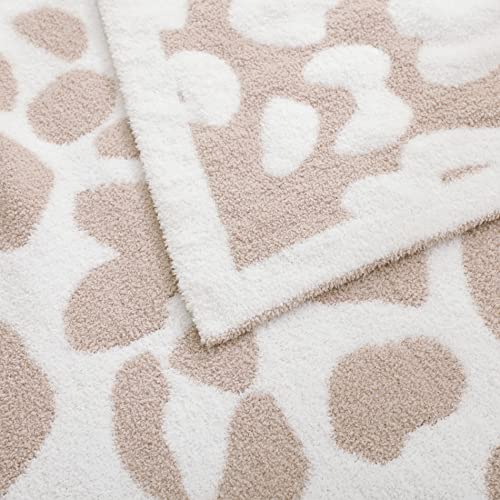 Ultra Soft Cozy Cow Print Fluffy Microfiber Knitted Throw Blanket Super Cozy Lightweight Fleece Bed Blanket For Sofa Couch Bed Travel Cream 51"X63" #TOP7