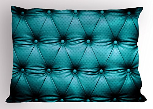 Ambesonne Turquoise Pillow Sham, Buttoned Couch Sofa Bed Headboard Leather Cover Furniture Upholstery Artwork Print, Decorative Standard Queen Size Printed Pillowcase, 30  X 20 , Teal