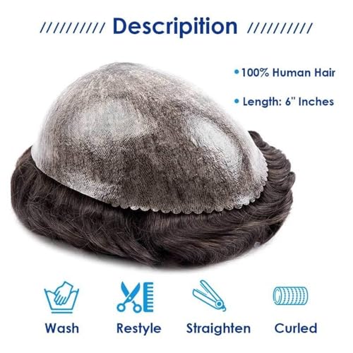 Toupet pour homme en cheveux indiens et base polyuréthane injectée 7x10 - 4