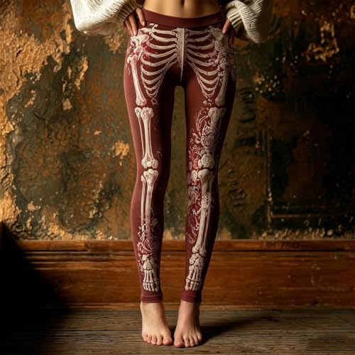 Skeleton Leggings for Women,Women Gothic High Waist Sexy Pants Red,XXL - image 3
