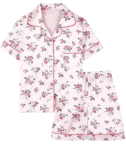 Image of Girls & Womens Satin Pajamas Set, Silk Button-Down Sleepwear 2 Piece Nightwear, 3 Years - Women XXL