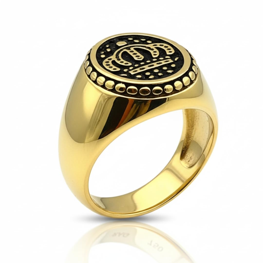 the men thing Royal Series - Royal Series - GOLDEN REIGN RING - Pure Stainless Steel Men’s Gold Black-Plated Ring – Statement Luxury Jewelry (Size : 16-19-22-24-26)-picture-42