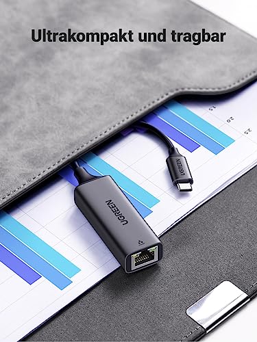 UGREEN USB C Ethernet Adapter 1000Mbps, Thunderbolt USB C LAN Adapter Netzwerkadapter Kompatibel mit iPhone 17, iPad Pro/Air, MacBook Pro/Air, Galaxy S25, Steam Deck (Schwarz-Type C)