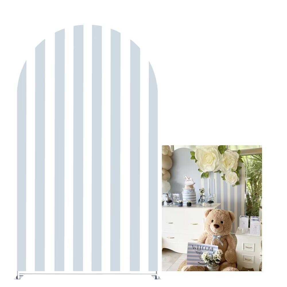 KONPON Blue and White Vertical Stripes Arch Stretchy Fabric Covers for Baby Shower Bear Theme Arched Stand Cover Birthday Party Decoration Favors