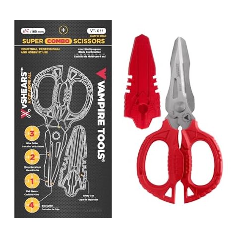 VAMPLIERS 6.3" Compact Heavy Duty Electrician Scissors. Made in Japan. 4-in-1 Multipurpose Blades. Cover
