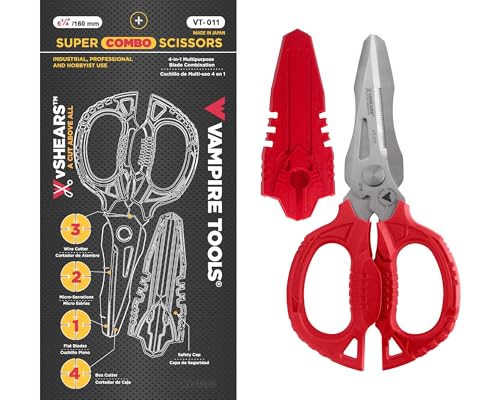 VAMPLIERS 6.3" Compact Heavy Duty Electrician Scissors. Made in Japan. 4-in-1 Multipurpose Blades.