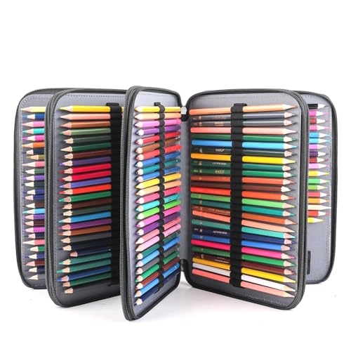 Image of Vomgomfom 200 Slots Pencil Case 4-Layer PU Leather, Handle, Solid Black
