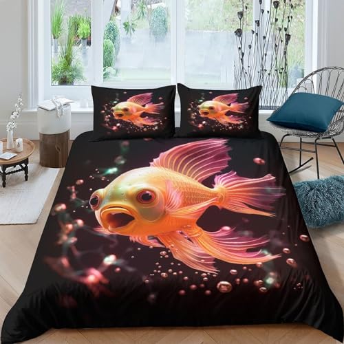 Parure de lit microfibre 200x200 poisson tropical avec housse zippée