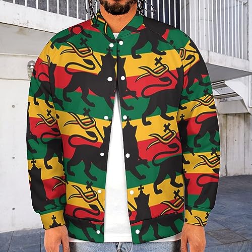 Rastafarian Flag with The Lion Men‘s Baseball Jacket Long Sleeve Casual Coat Bomber Jacket Unisex Streetwear2
