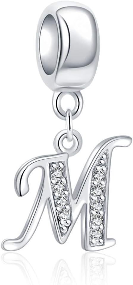 925 Sterling Silver Letter Beads Initial A-z Dangle Alphabet Crystal Charm Fits European Bracelet Gift for Mother Valentines day