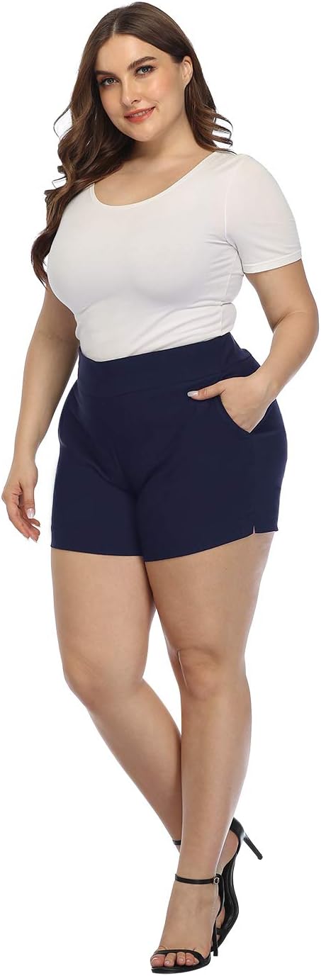 HDE Women's Plus Size Chino Shorts High Waisted 4" Inseam Summer Casual Shorts - Image 4
